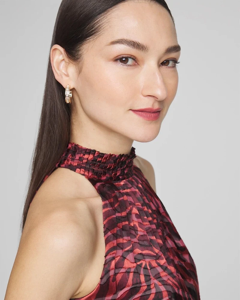 Sleeveless Pleated Neck Halter Top