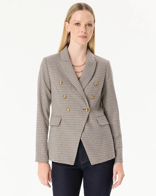 Houndstooth Double-Breasted Blazer