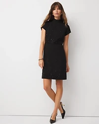 Mockneck Embellished Crepe Dress