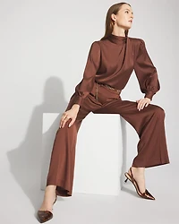 Petite Mock Neck Satin Jacquard Blouse