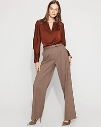 Petite High-Rise Belted Tweed Wide-Leg Pant