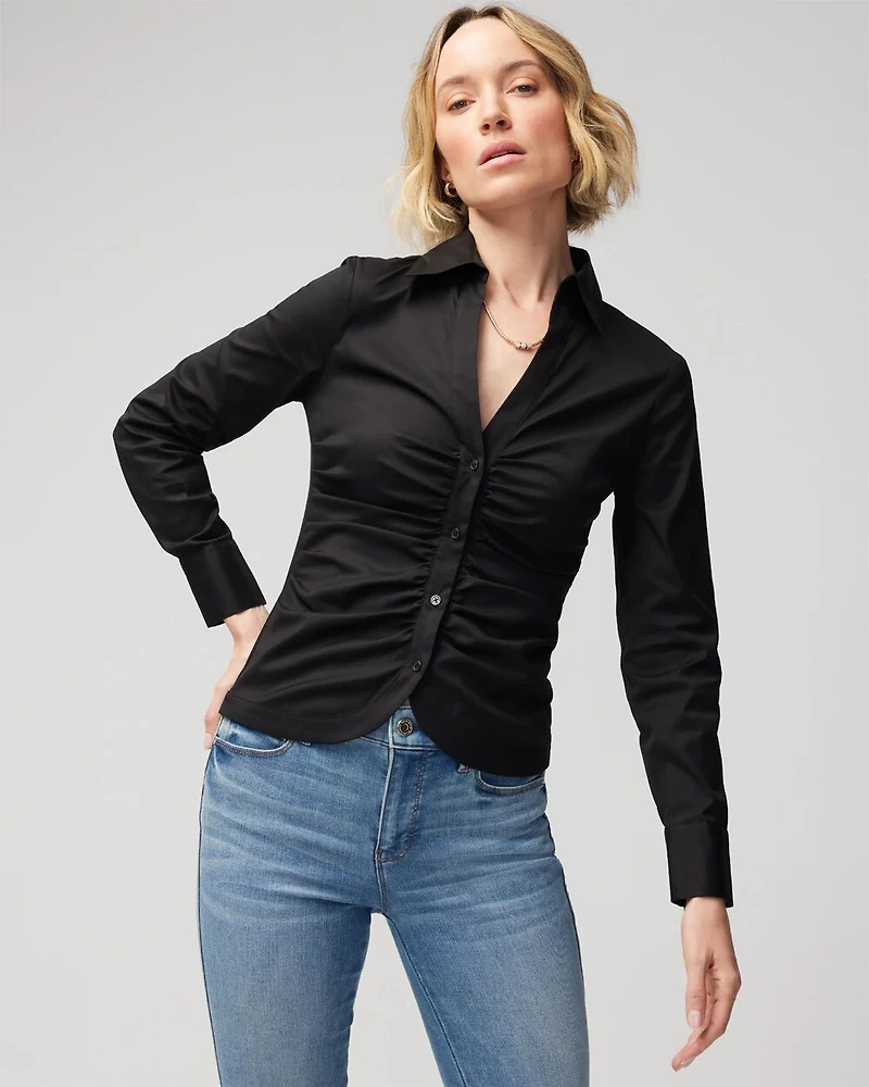 Long Sleeve Ruched Waist Poplin