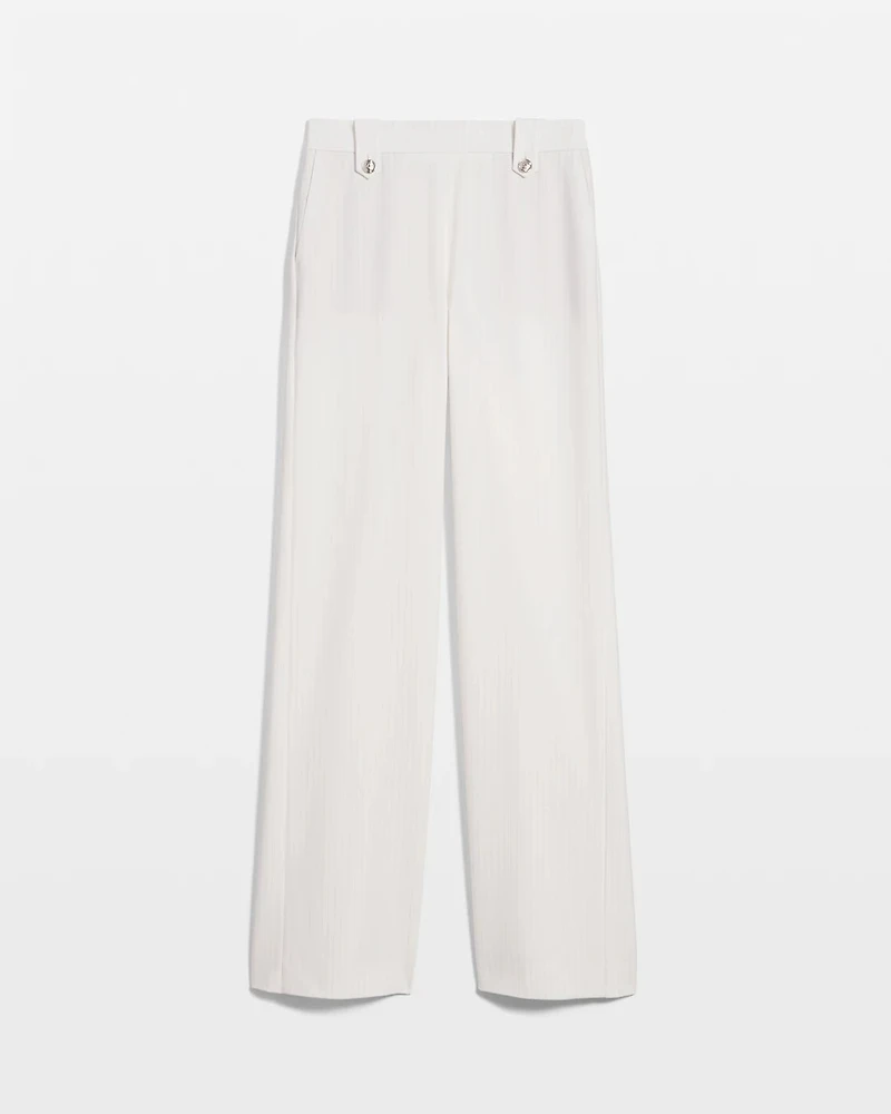 Pinstripe Button-Tab Wide Leg Trouser