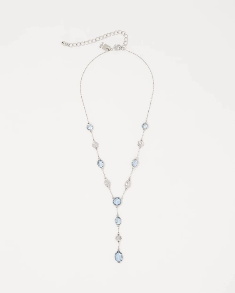 Denim Blue Glass Stone Y-Necklace