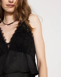 Lace + Satin Peplum Maxi Dress