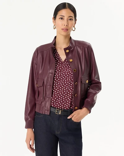 Faux Leather Bomber Jacket
