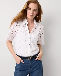 Elbow Sleeve Lace Cotton Shirt