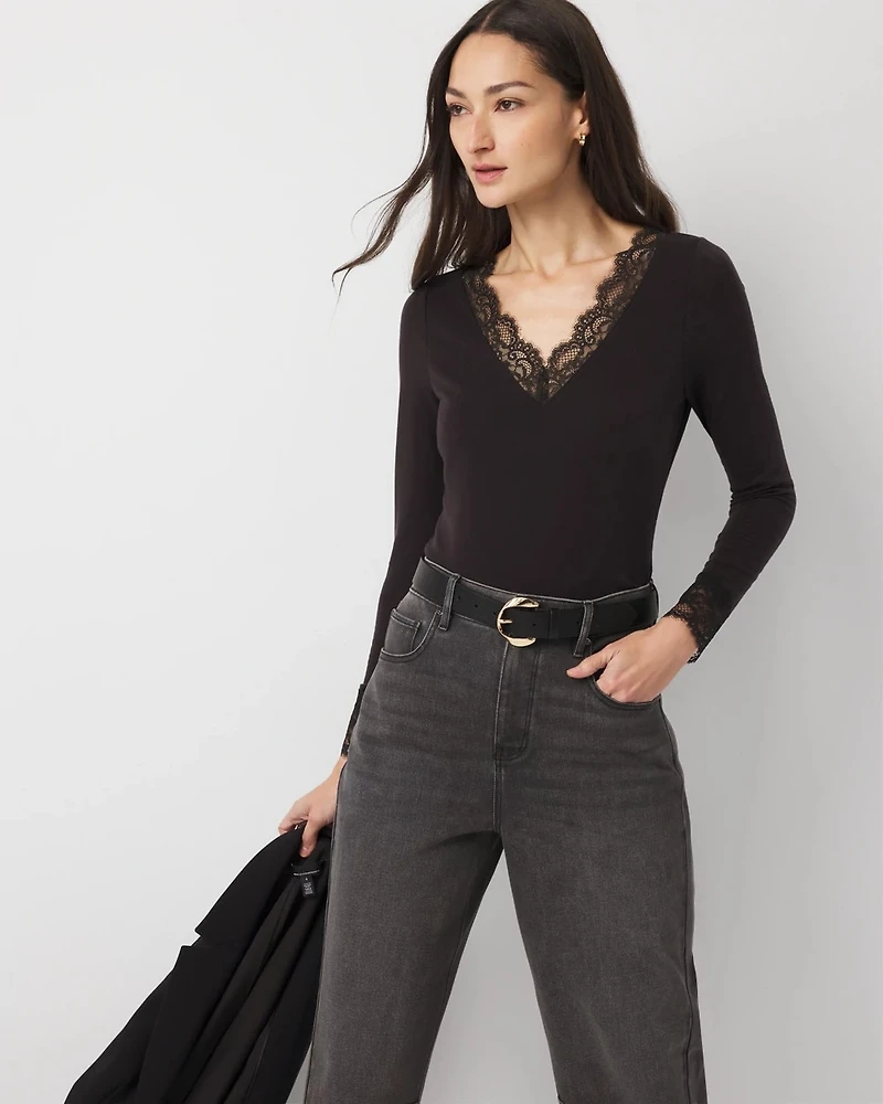 Lace Trim Long Sleeve Tee