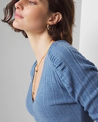 Cashmere-Blend Elbow-Sleeve Shirred Sweater