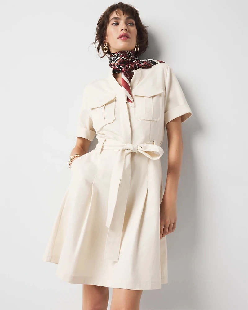 Petite Cotton Twill Tie-Belt Mini Dress