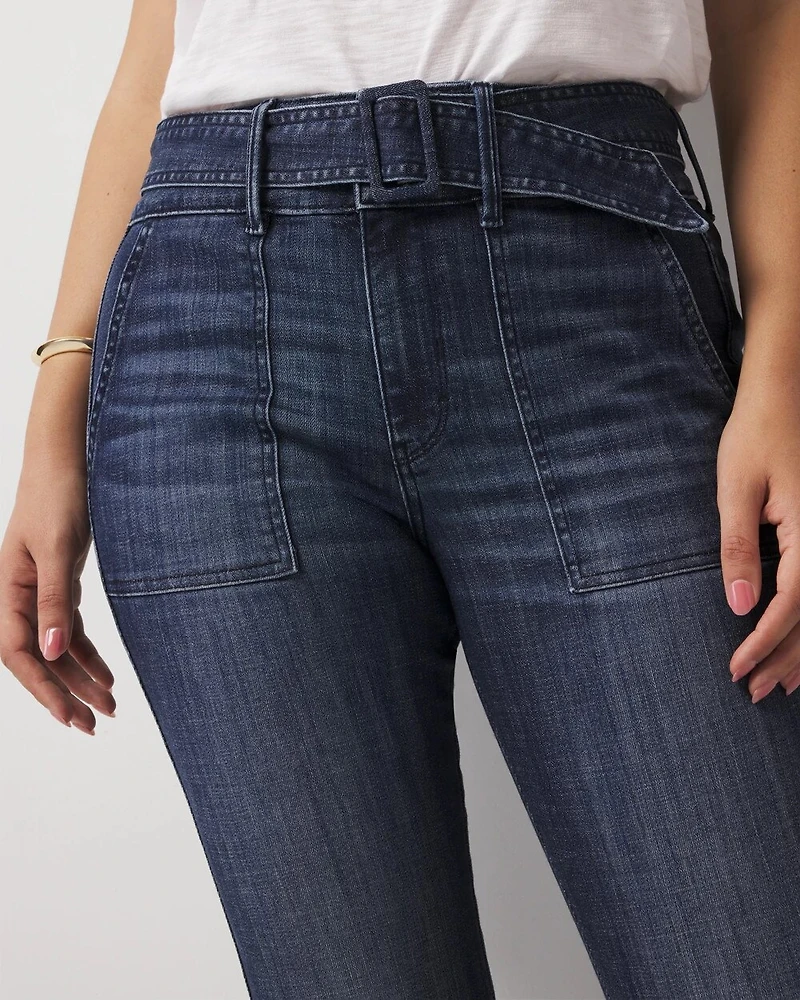 High-Rise Belted Skinny Flare Jeans