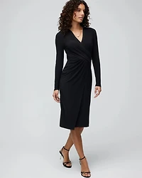 Petite Long Sleeve Matte Jersey Faux Wrap Midi Dress