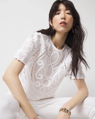 Puff Sleeve Crochet Sweater