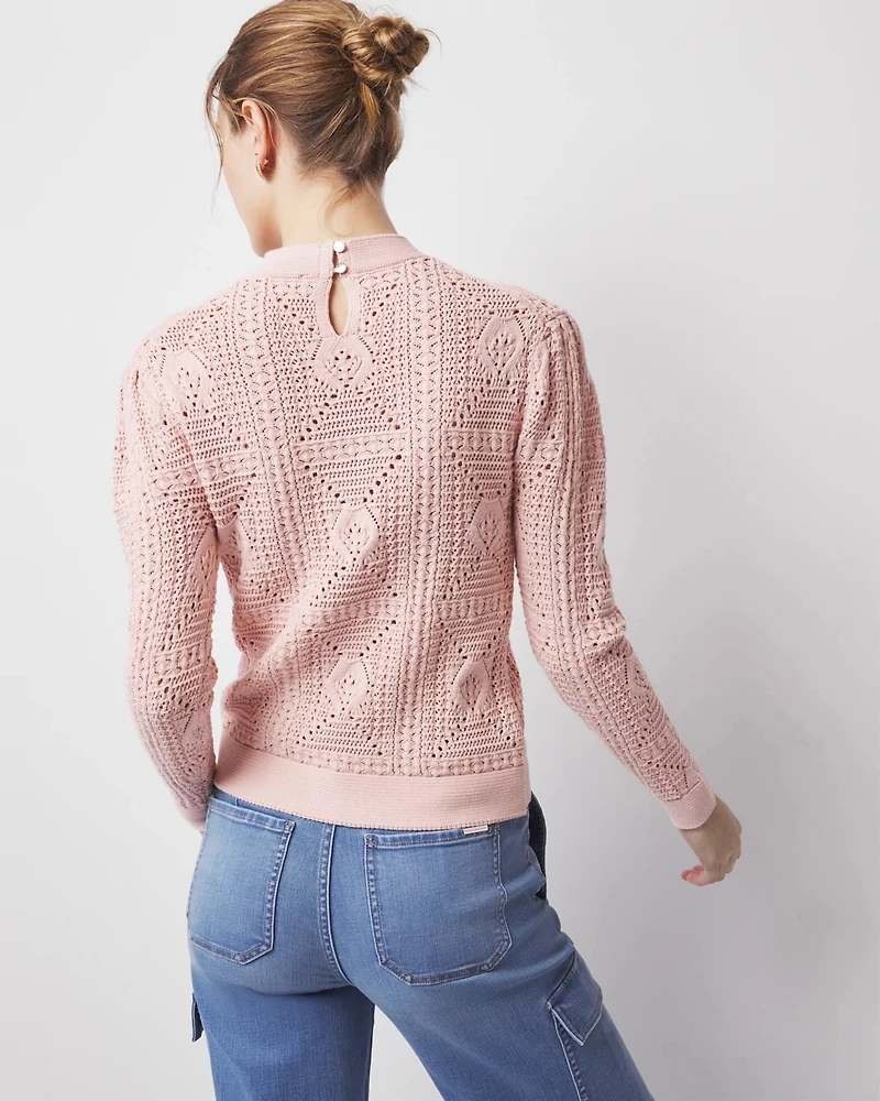 Mock Neck Pointelle Sweater