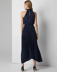 Petite Sleeveless Pleated Halter Midi Dress