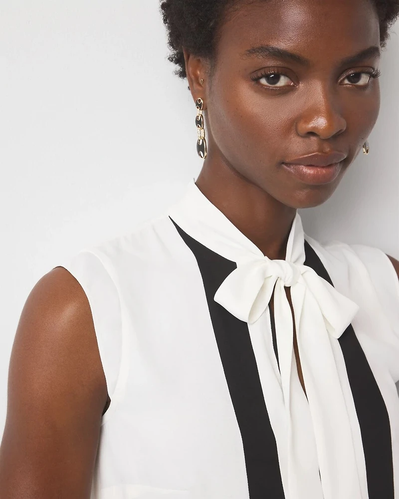 Colorblock Tie-Neck Shell