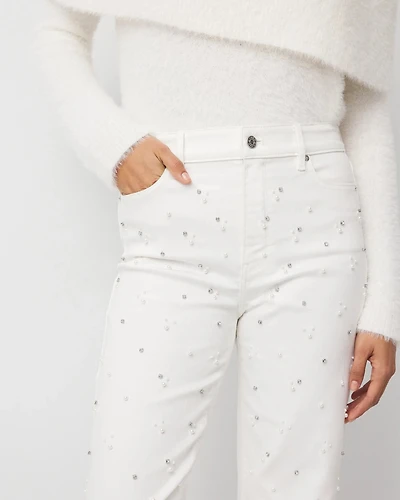 Rhinestone + Glass Pearl Extra High Rise Straight Jean
