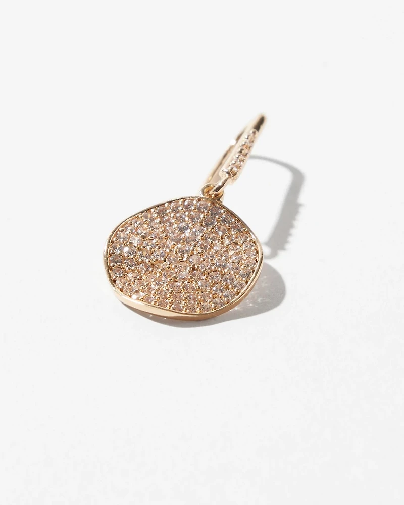 Gold Pave Disc Drop Earrings