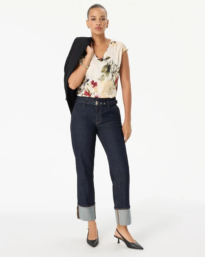 Cuffed High-Rise Straight Ankle Jean
