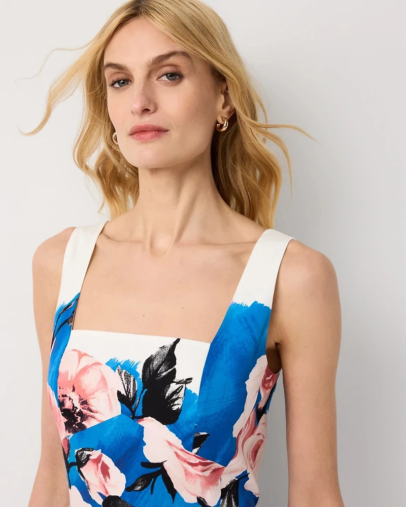 Petite Square Neck Poplin Midi Dress