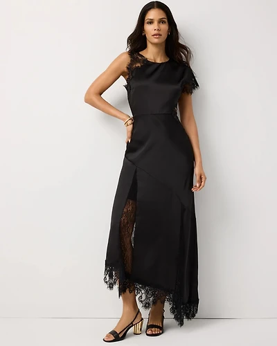 Satin Lace Detail Maxi Dress