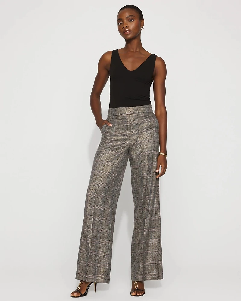 Petite Metallic Plaid Wide Leg Pant
