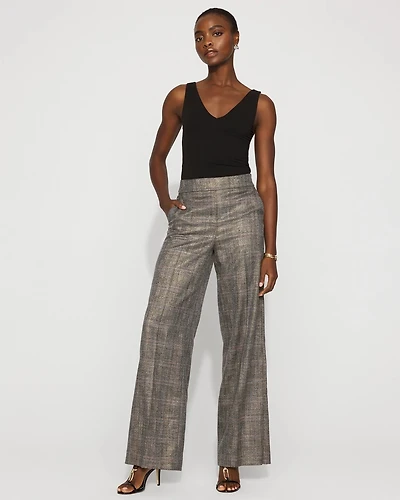 Petite Metallic Plaid Wide Leg Pant