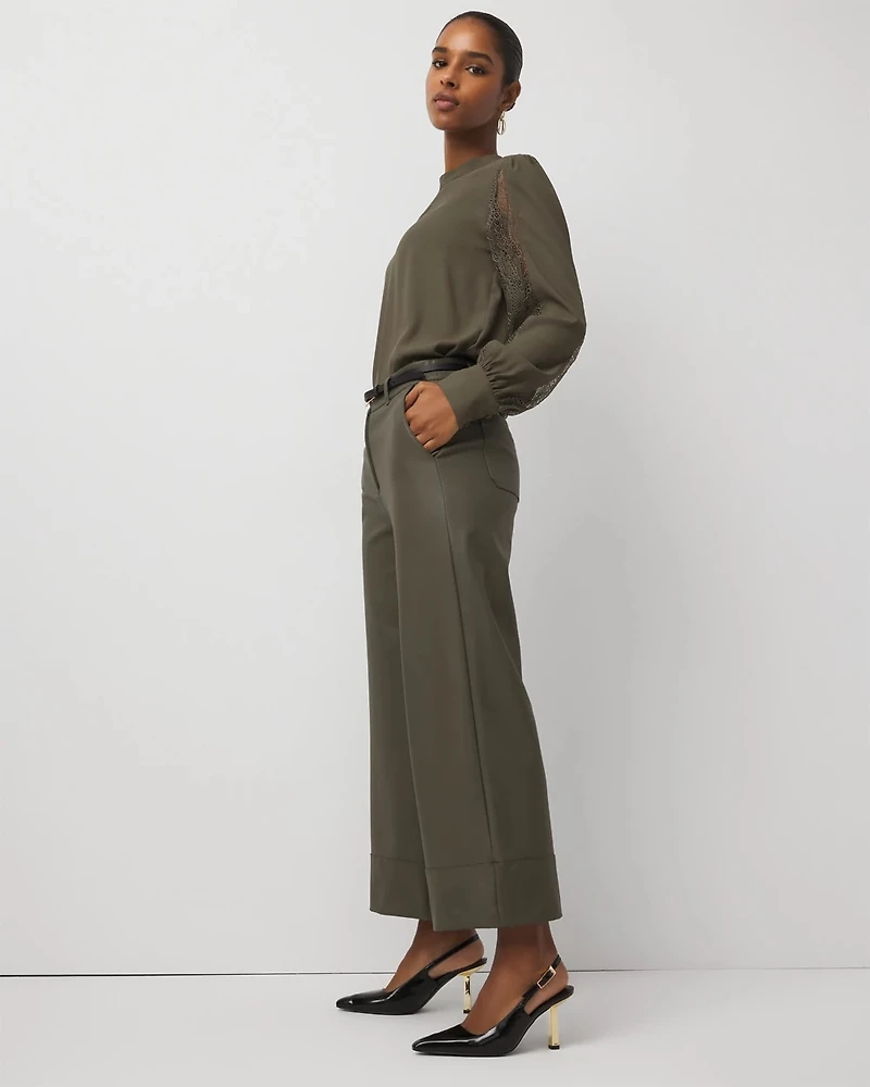 Petite Faux Leather Wide Leg Crop