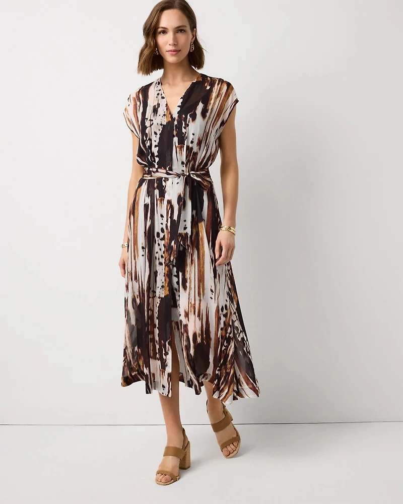 V-neck Tie-Waist Midi Dress