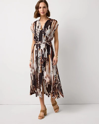 V-neck Tie-Waist Midi Dress