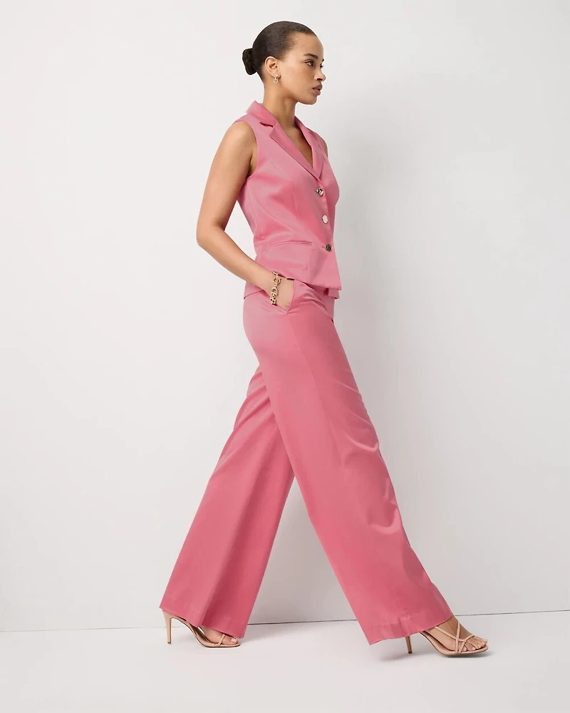 Petite Satin Twill High Rise Wide Leg Pant