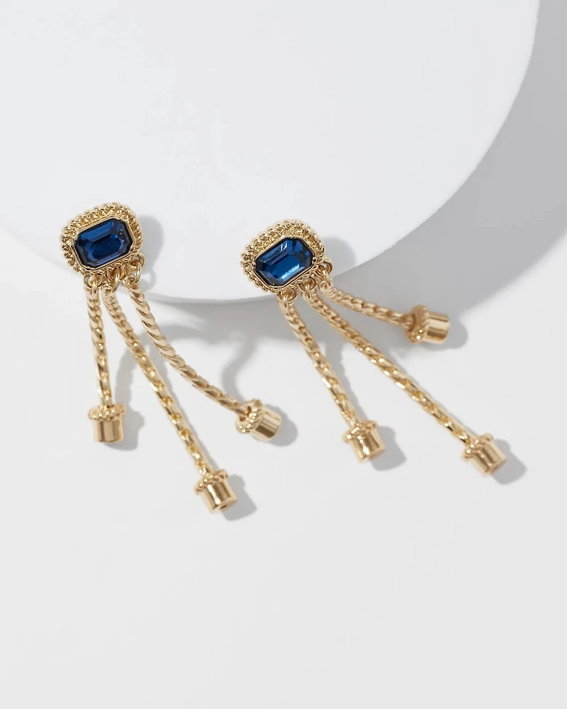 Blue Crystal Linear Earrings