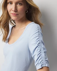Ruched-Sleeve Scoop Neck Top