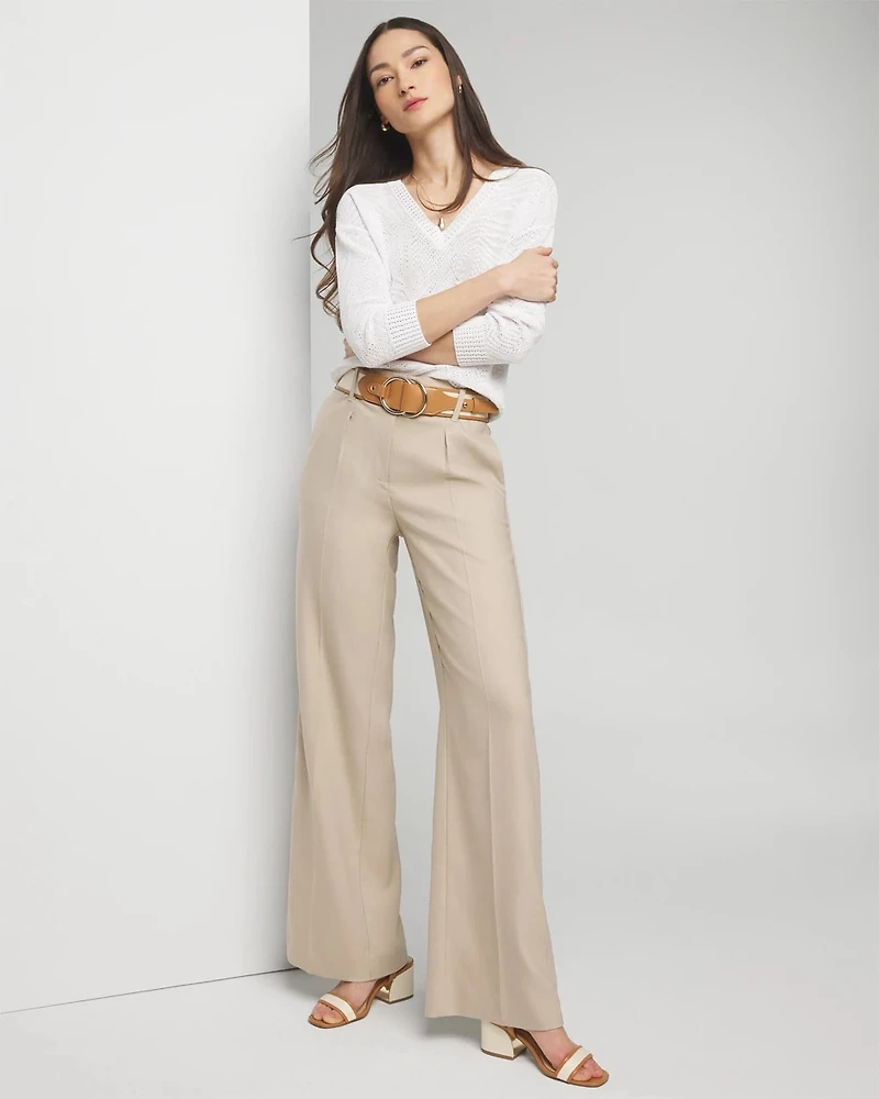 Pointelle Palms V-Neck Sweater