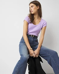 WHBMFORME™ Ribbed Stretch Scoop Neck Tee