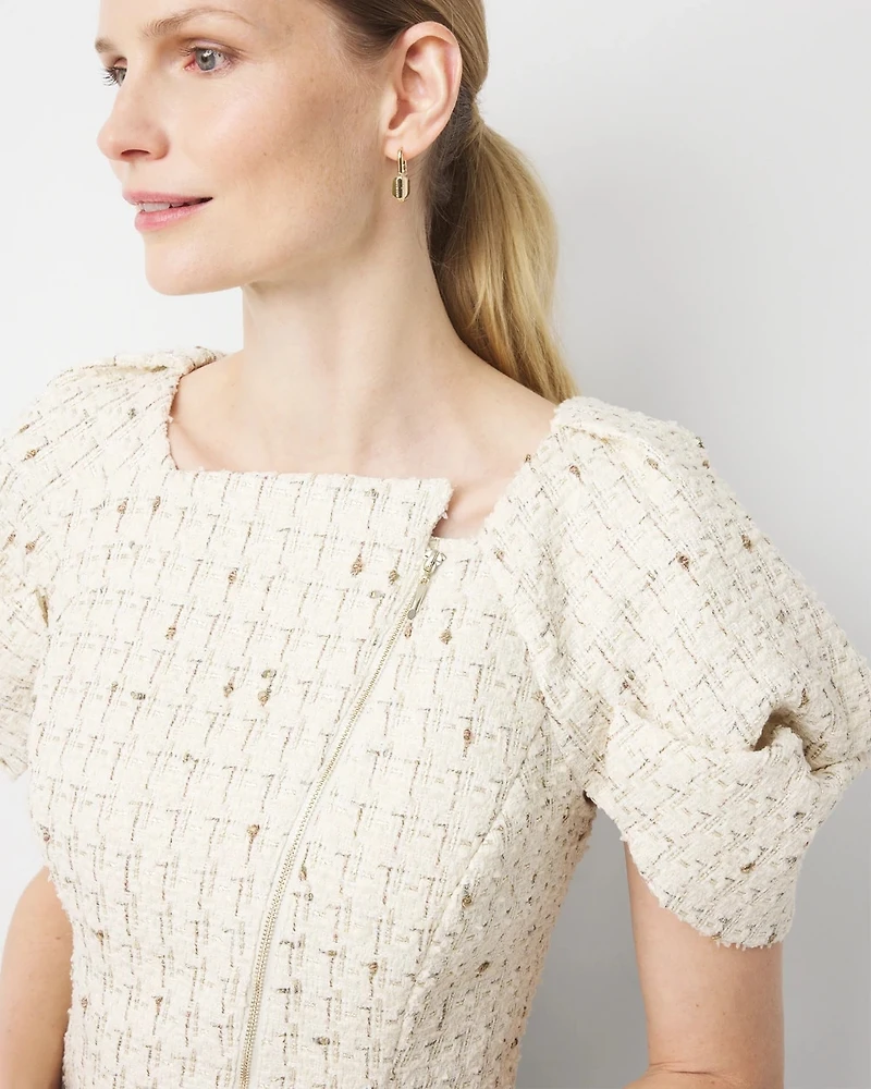Puff Sleeve Tweed Top