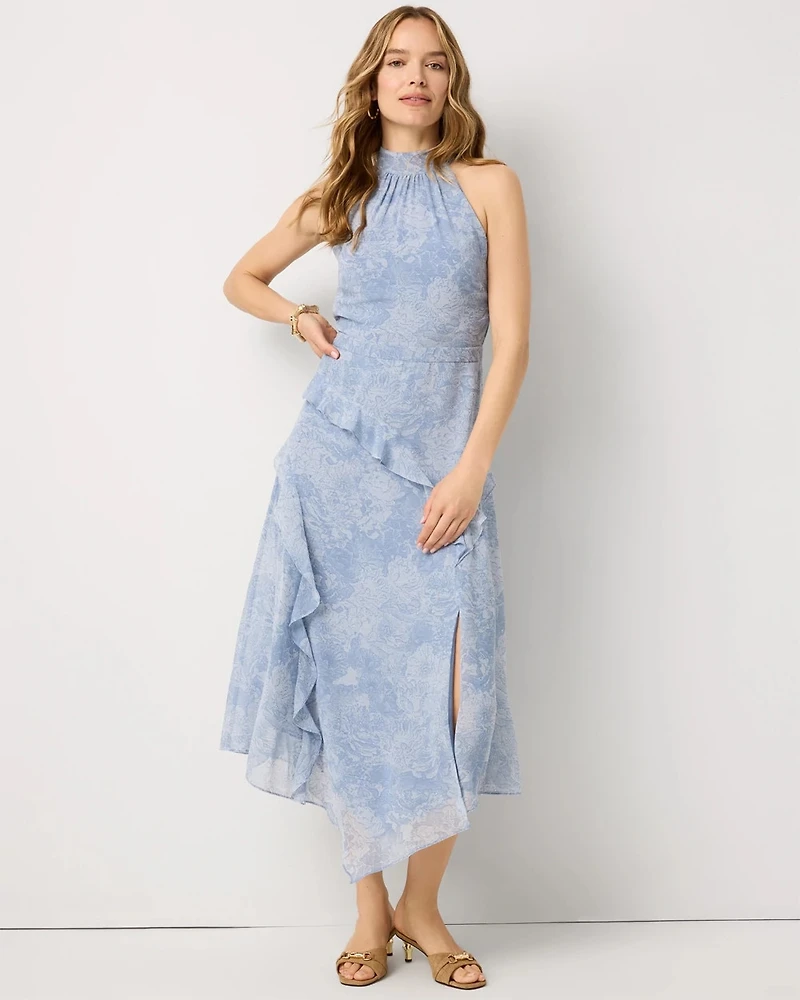 Ruffle Halter Midi Dress