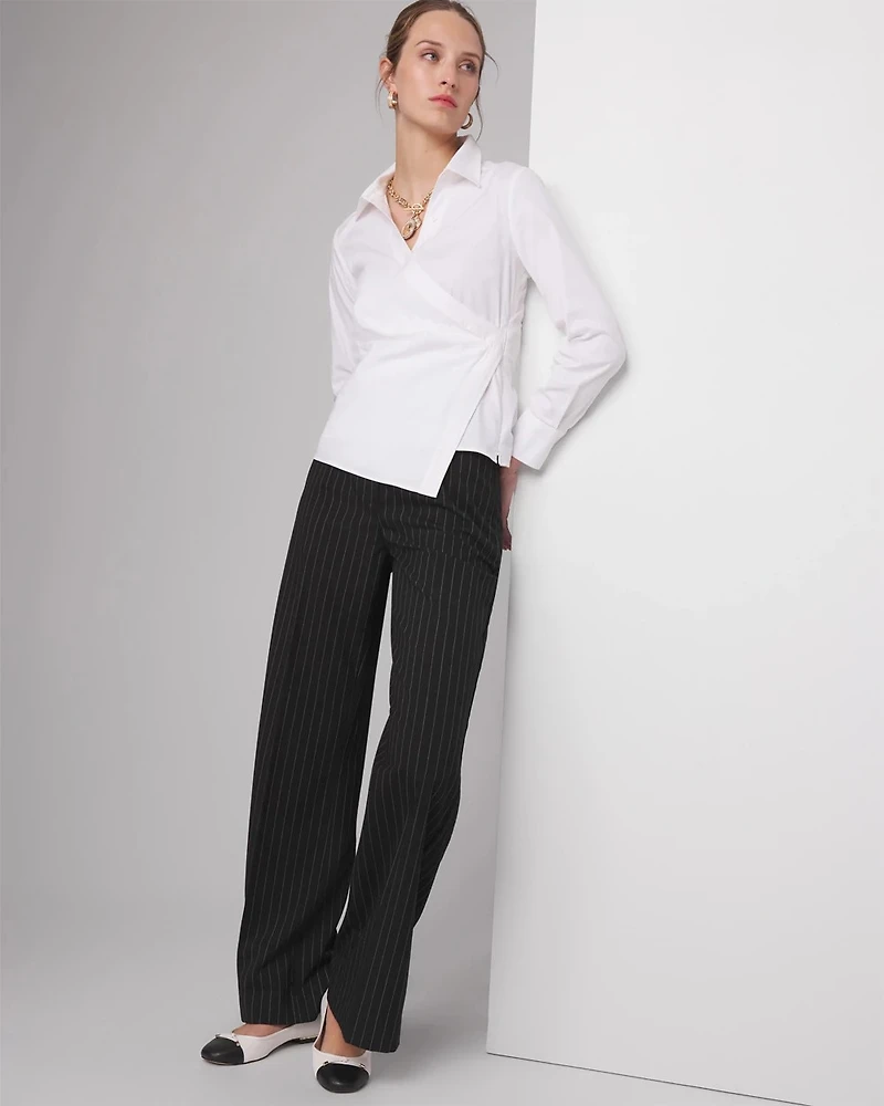 Long Sleeve Surplice Poplin Shirt