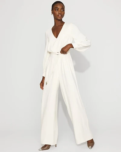 Petite Sheer Sleeve Crepe Jumpsuit