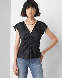 Ruched Front Flutter Sleeve Shell Top