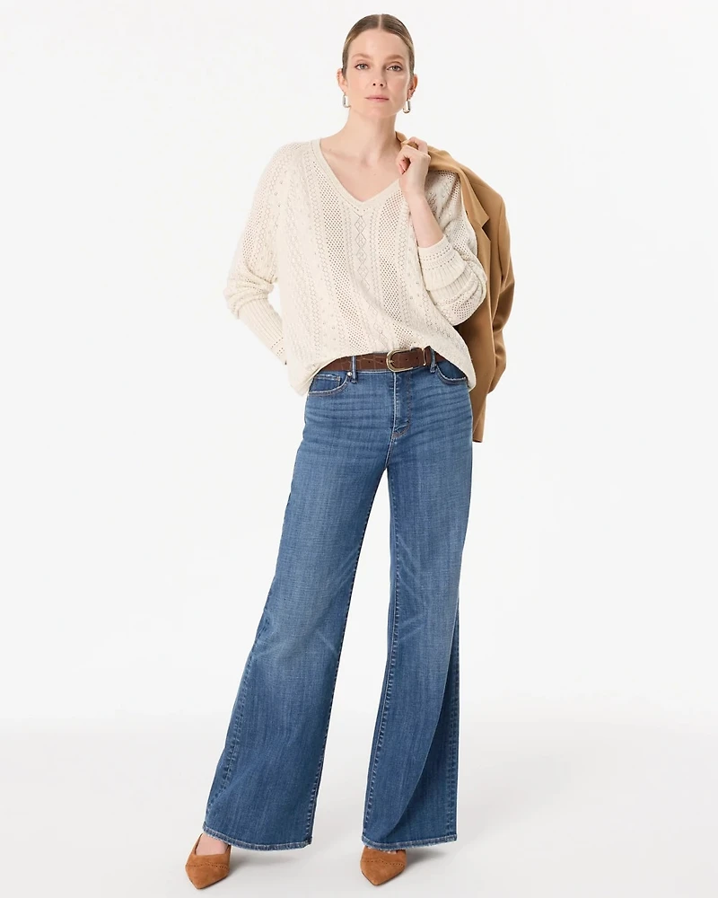 Pointelle V-neck Pullover