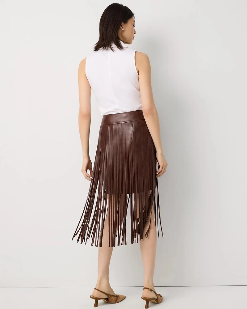 Fringe Faux Leather Skirt