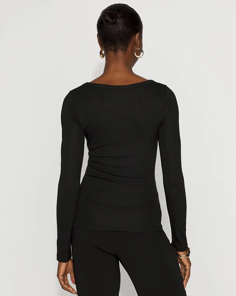 WHBM FORME™ Ribbed Stretch Metallic Long-Sleeve Tee