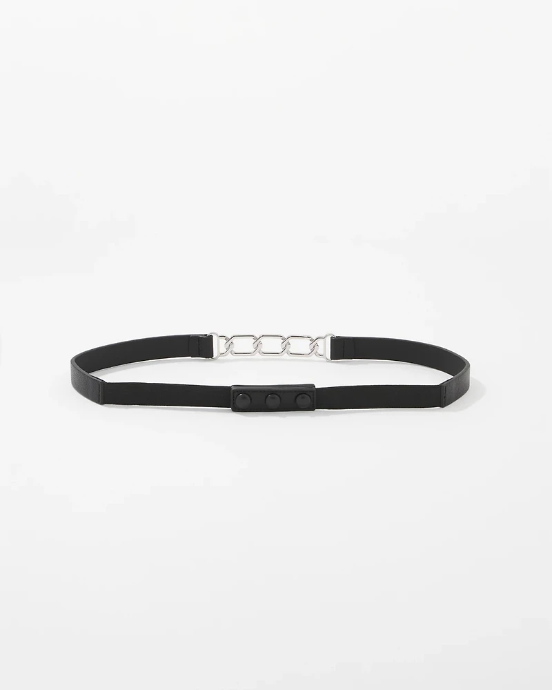 Silver Chain + Faux Leather Stretch Belt
