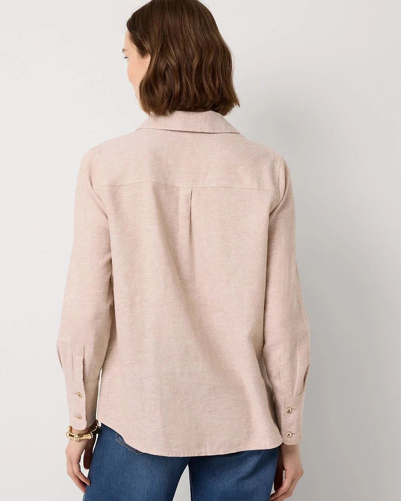 Linen-Blend Button Front Shirt
