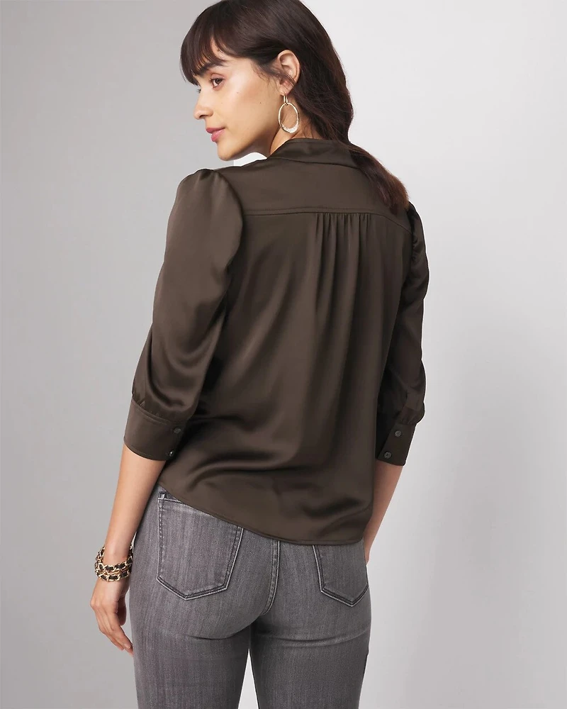 Ruched Sleeve Y-Neck Shirt