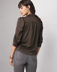 Ruched Sleeve Y-Neck Shirt