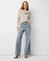 Rhinestone Extra High Rise Wide Leg Jean