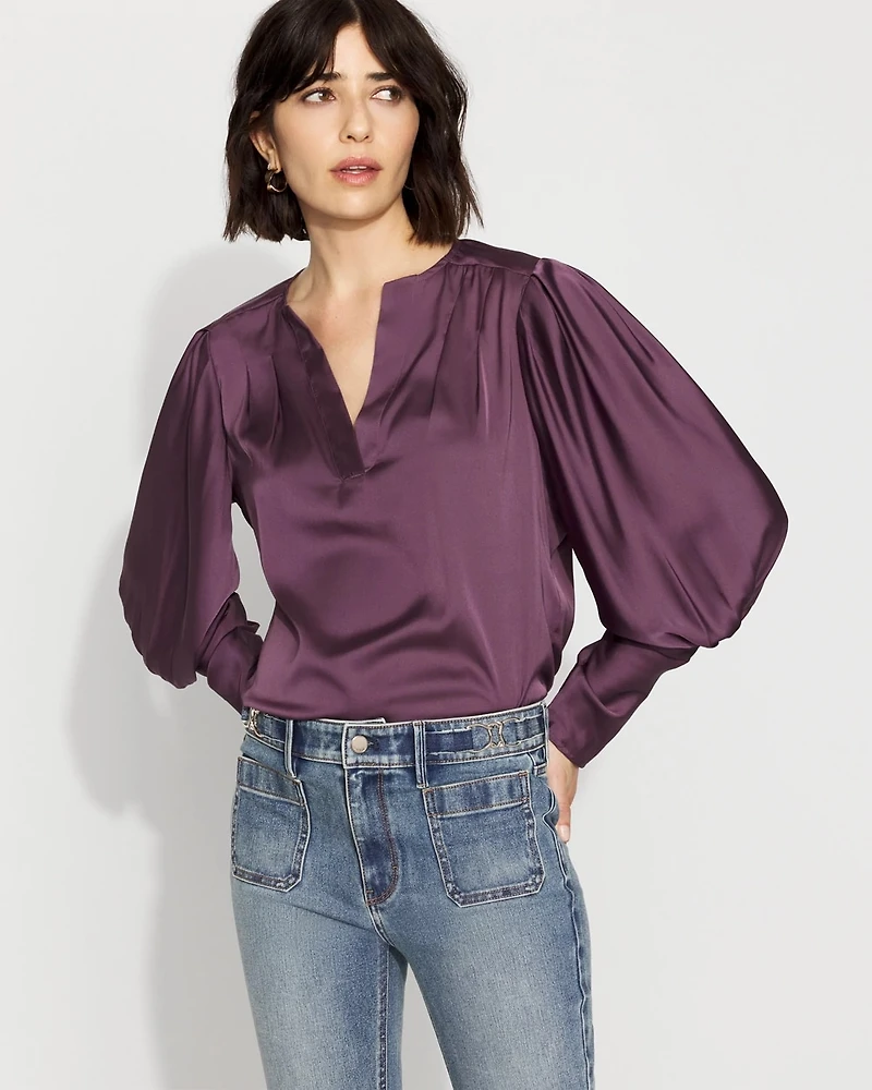 Pleated Sleeve Satin Blouse