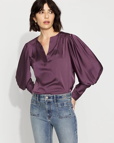 Pleated Sleeve Satin Blouse